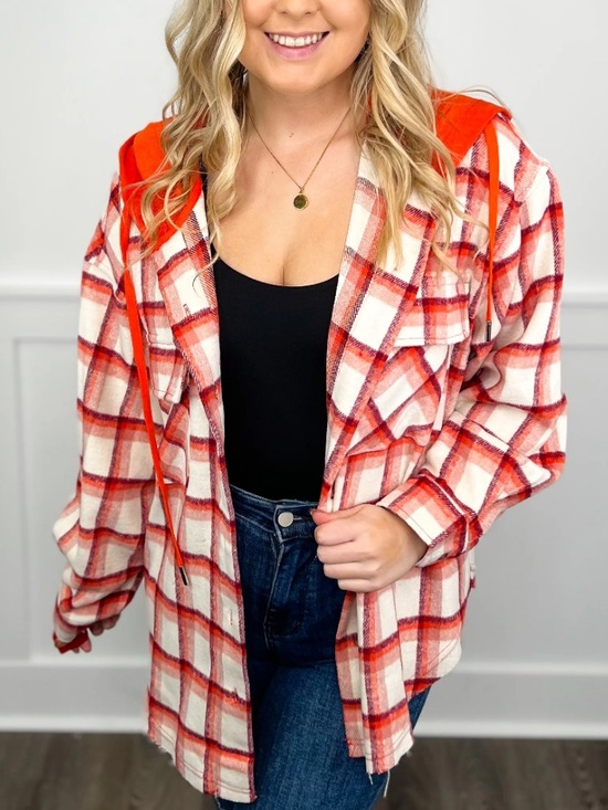 white birch Jackets & Blazers - WHITE BIRCH STRIKE A POSE LONG SLEEVE ORANGE/CREAM HOODED SHACKET Medium NWOT